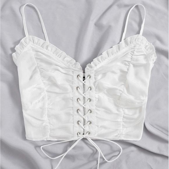 3/$20 Shein Lace Up Front Shirred Crop Cami Top Y2K inspired - Picture 5 of 9